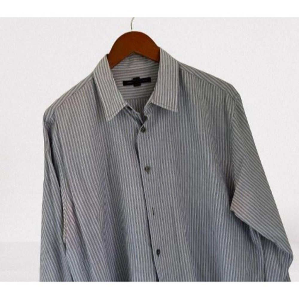 John Varvatos Shirt Button-Down Cotton Gray Lavender Stripes Long Sleeve Size La